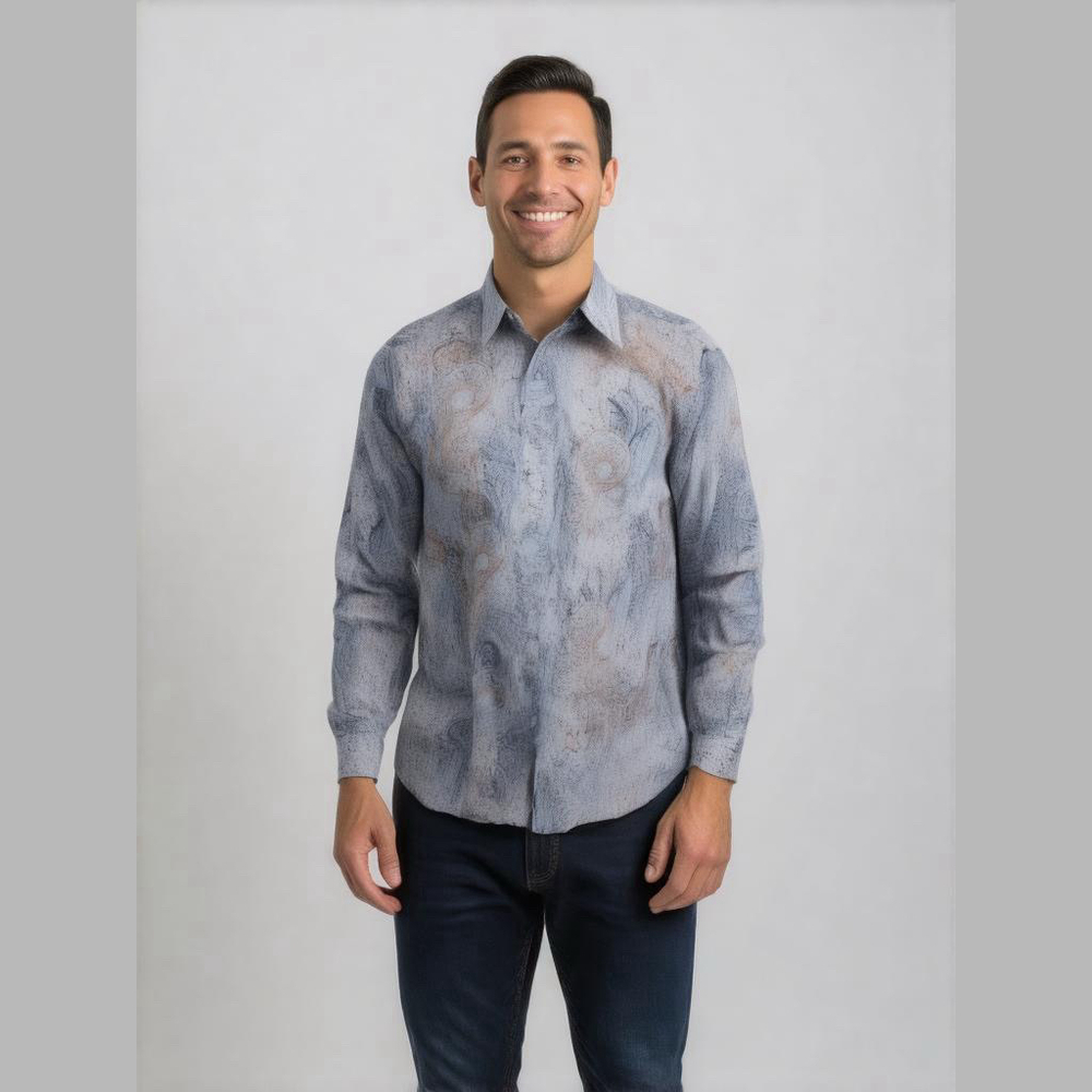 Robert Graham Men's Large Blue Paisley Flip Cuffs Long Sleeve Button Down Shirt